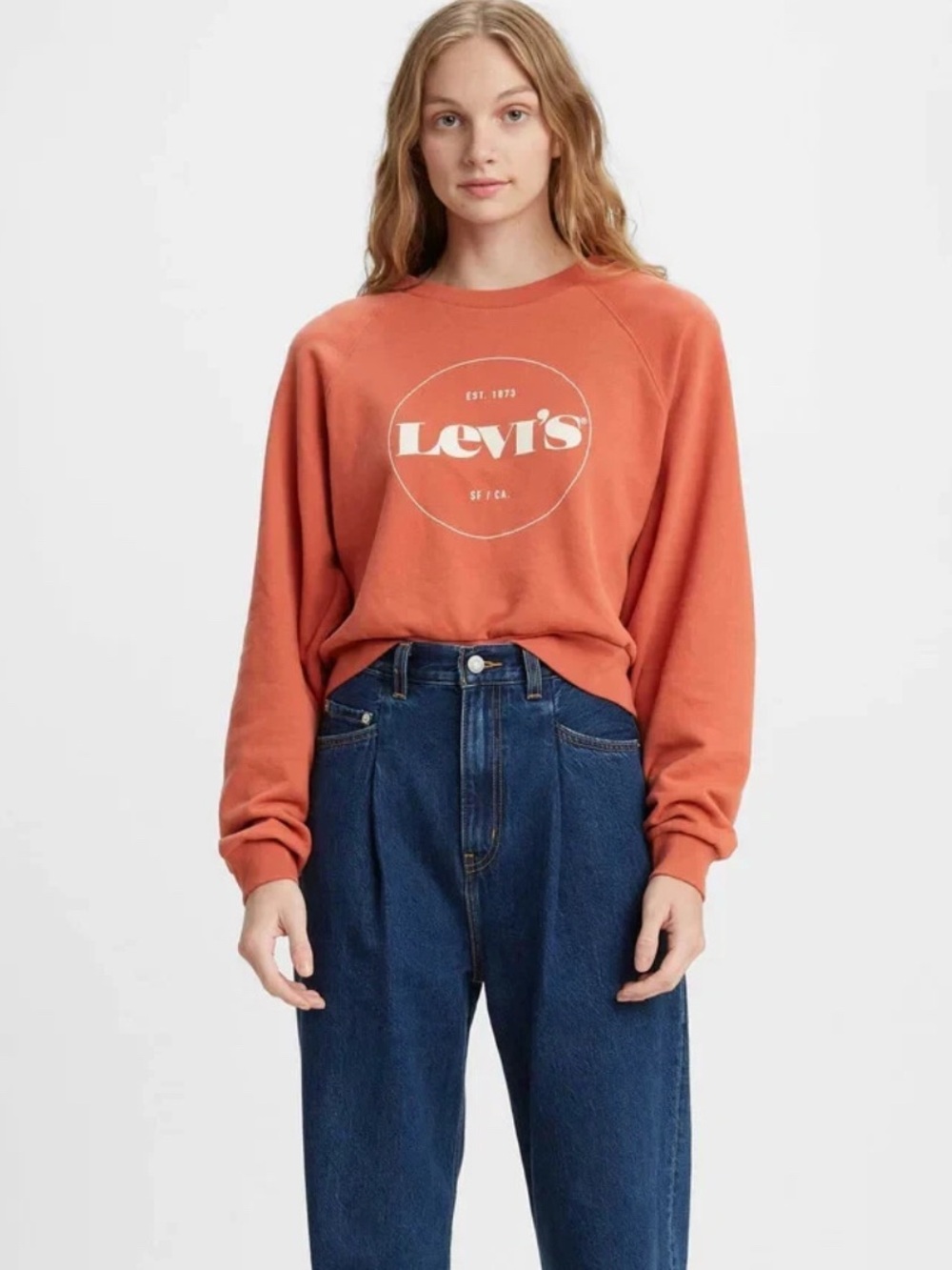 Levi's Sweatshirt Burnt Orange Pullover Cropped Oversized Size Small